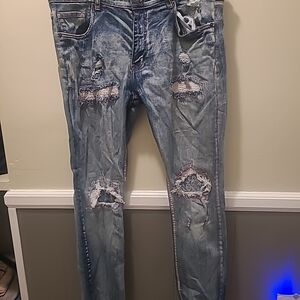 AHP Another Hype Piece Distressed Streetwear Mens Jeans Size 38x34 Light Wash